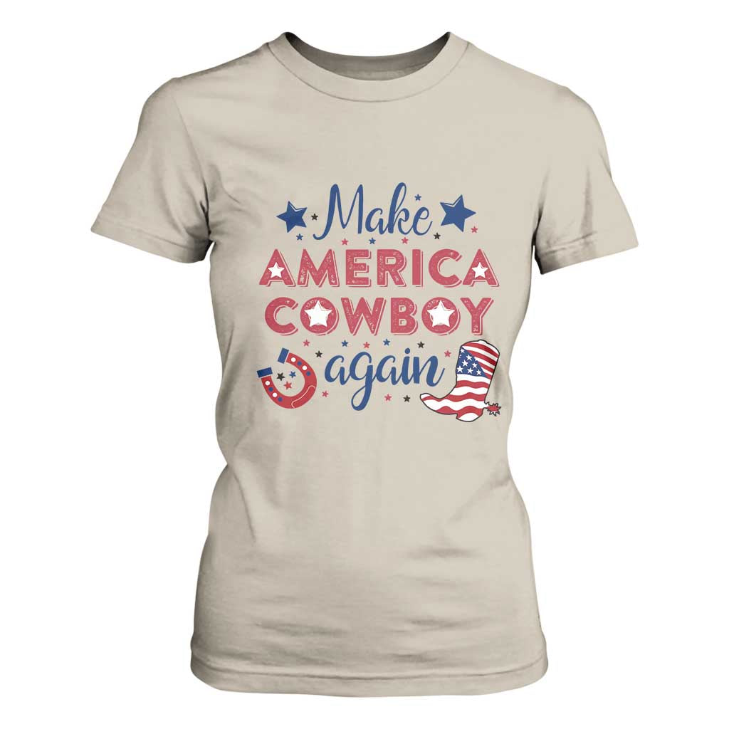 Retro Western Cowboys T Shirt For Women Make America A Cowboy Again Country Lifestyle Rodeo TS02 Sand Print Your Wear