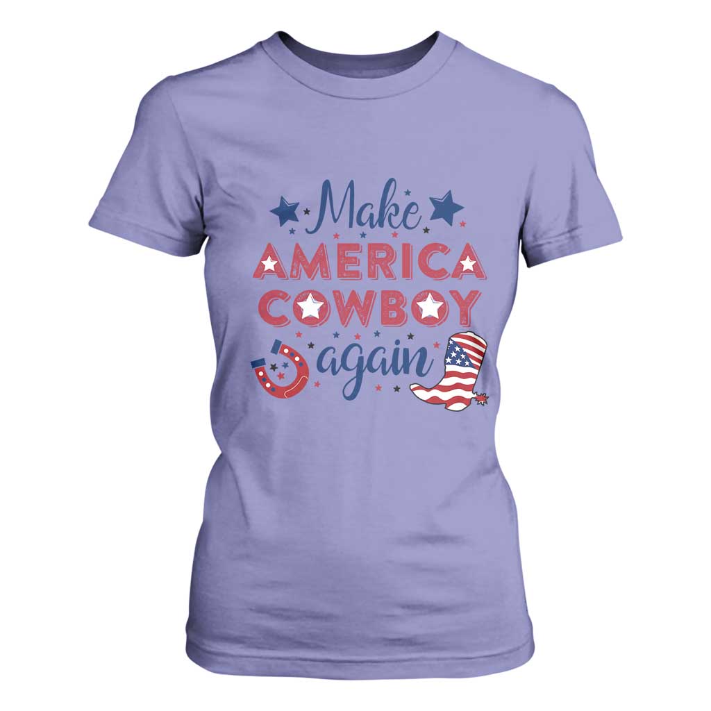 Retro Western Cowboys T Shirt For Women Make America A Cowboy Again Country Lifestyle Rodeo TS02 Violet Print Your Wear