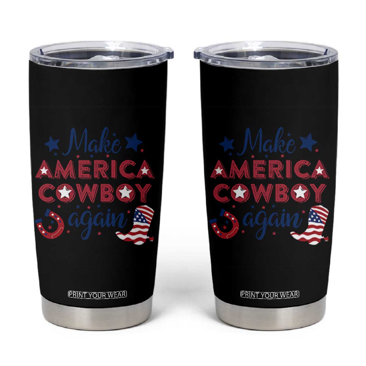 Retro Western Cowboys Tumbler Cup Make America A Cowboy Again Country Lifestyle Rodeo TS02 Black Print Your Wear