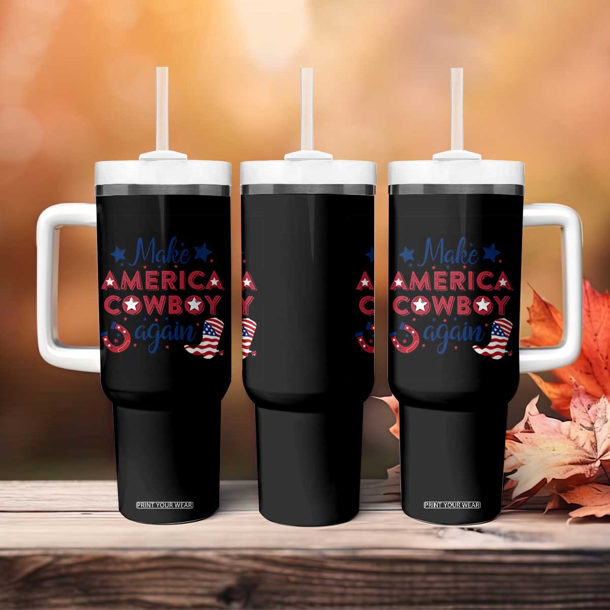 Retro Western Cowboys Tumbler With Handle Make America A Cowboy Again Country Lifestyle Rodeo TS02 Print Your Wear