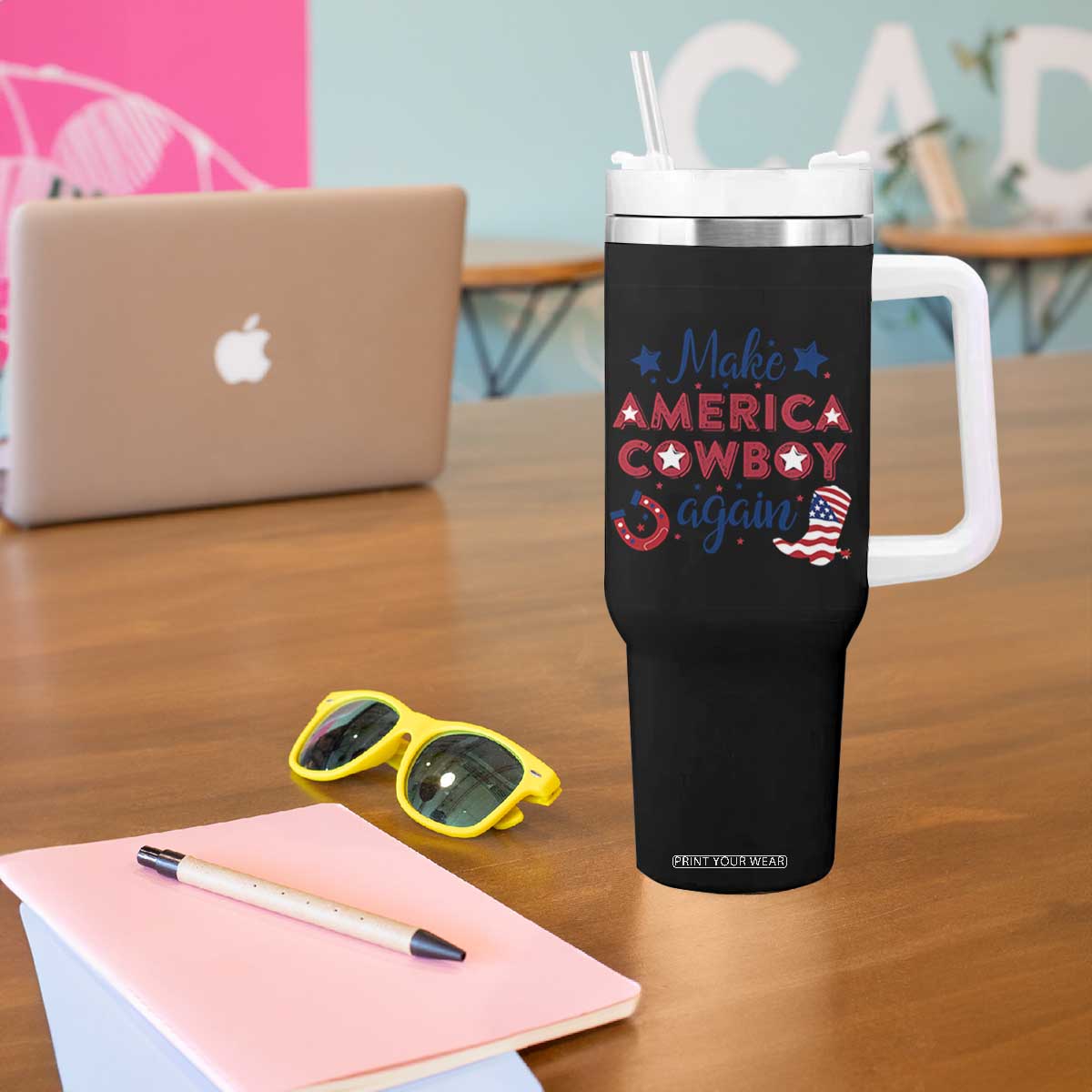 Retro Western Cowboys Tumbler With Handle Make America A Cowboy Again Country Lifestyle Rodeo TS02 Print Your Wear