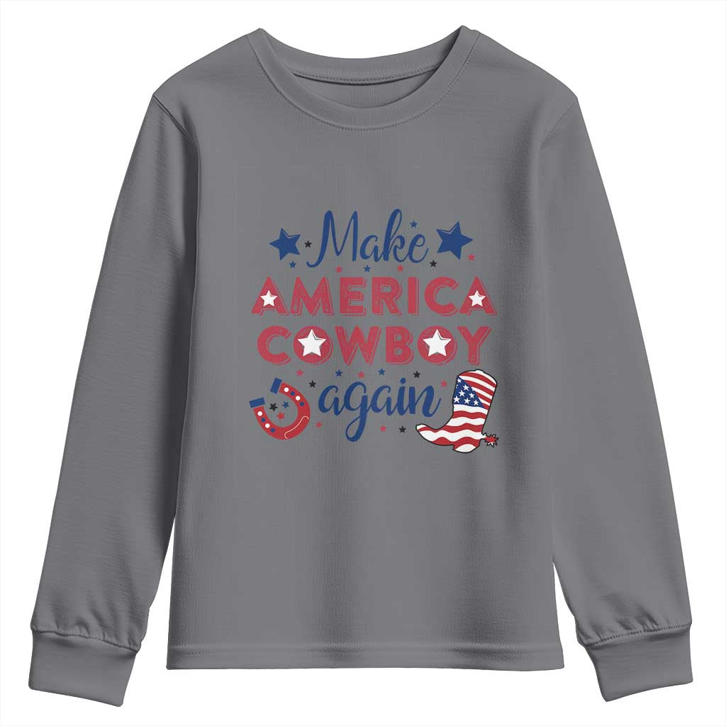 Retro Western Cowboys Youth Sweatshirt Make America A Cowboy Again Country Lifestyle Rodeo TS02 Charcoal Print Your Wear