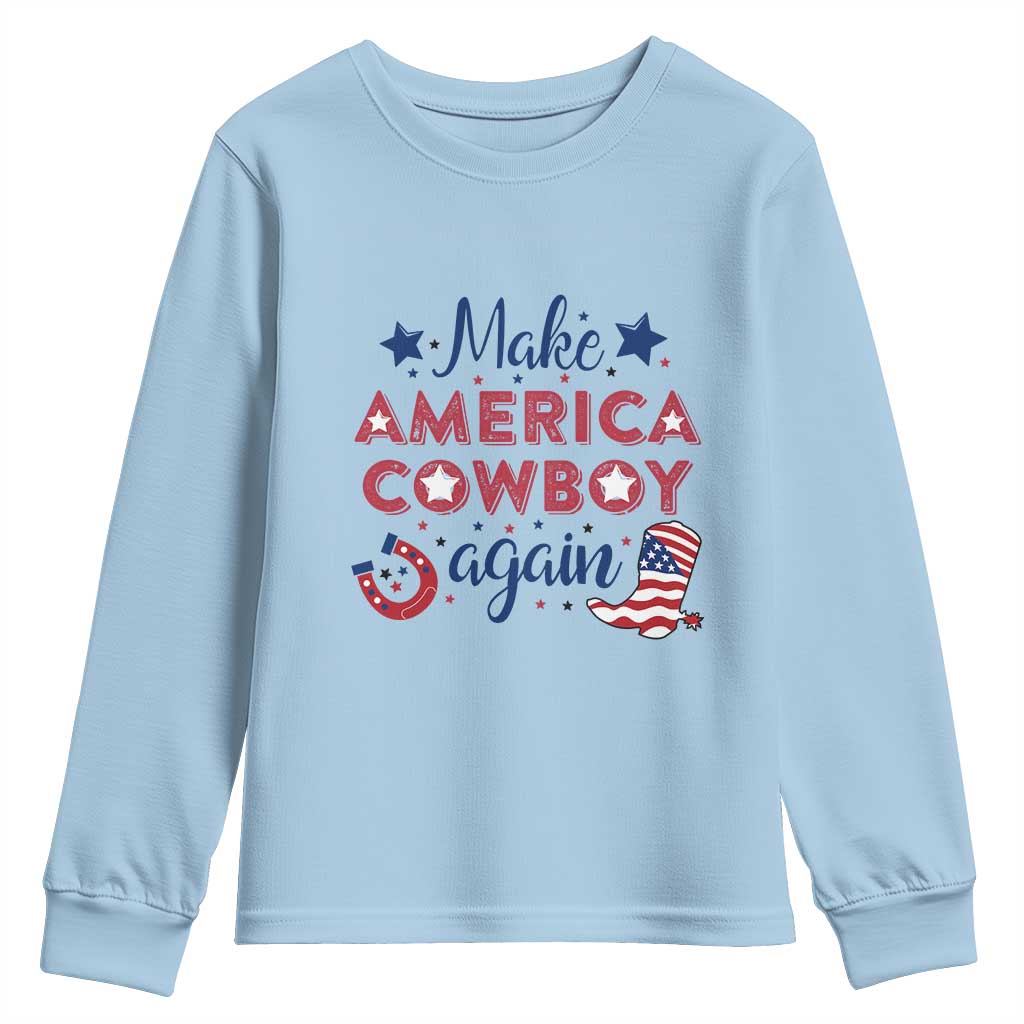Retro Western Cowboys Youth Sweatshirt Make America A Cowboy Again Country Lifestyle Rodeo TS02 Light Blue Print Your Wear