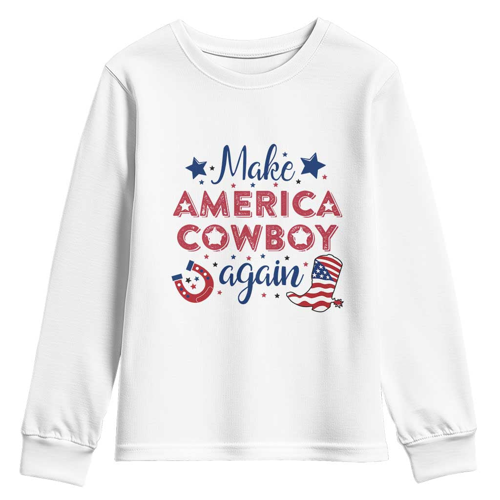 Retro Western Cowboys Youth Sweatshirt Make America A Cowboy Again Country Lifestyle Rodeo TS02 White Print Your Wear