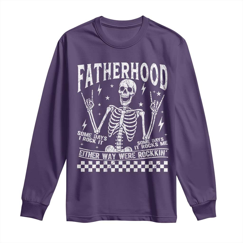 Rockin' Fatherhood Skeleton Long Sleeve Shirt Funny Dad Life Quote Gift for Fathers Day TS02 Purple Print Your Wear