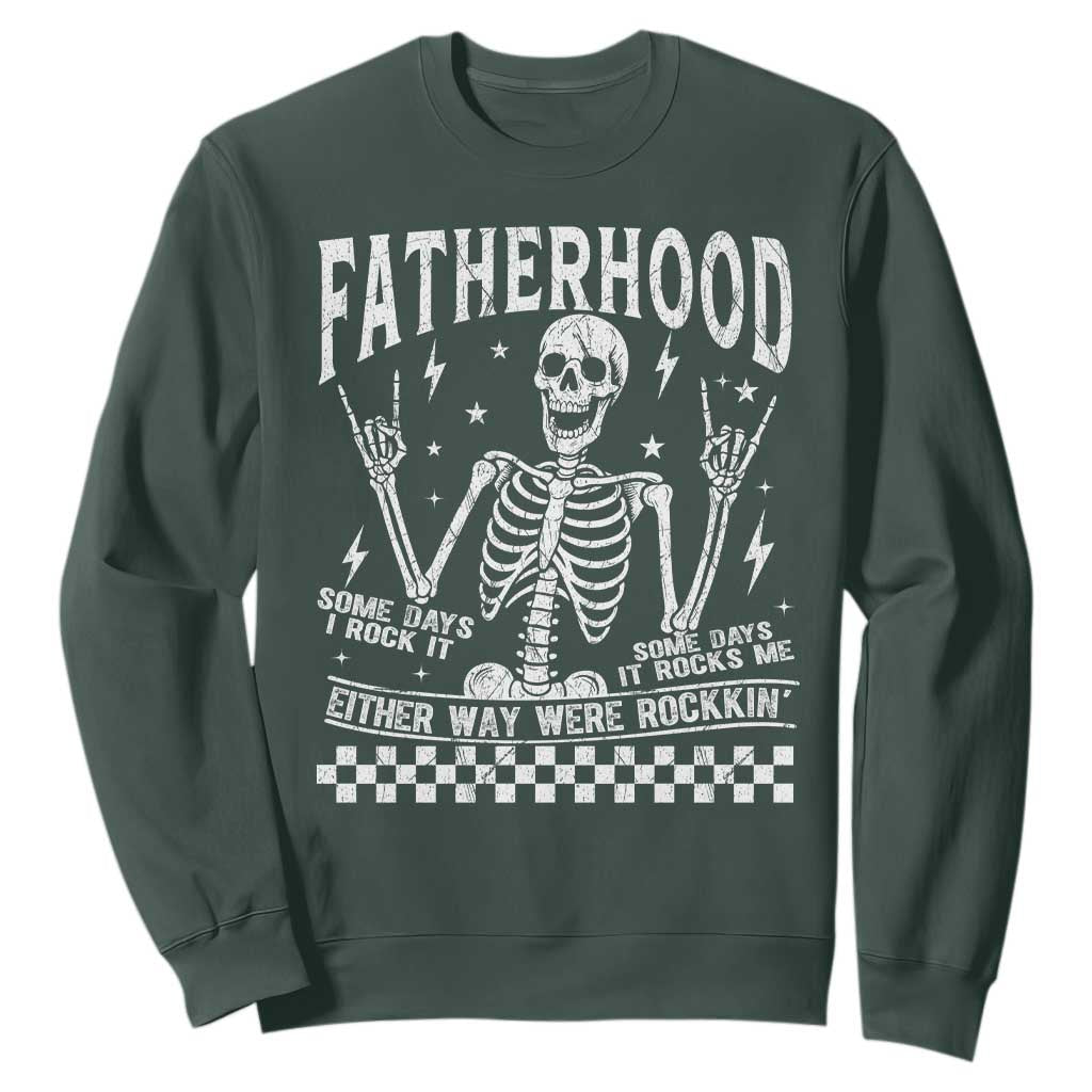 Rockin' Fatherhood Skeleton Sweatshirt Funny Dad Life Quote Gift for Fathers Day TS02 Dark Forest Green Print Your Wear