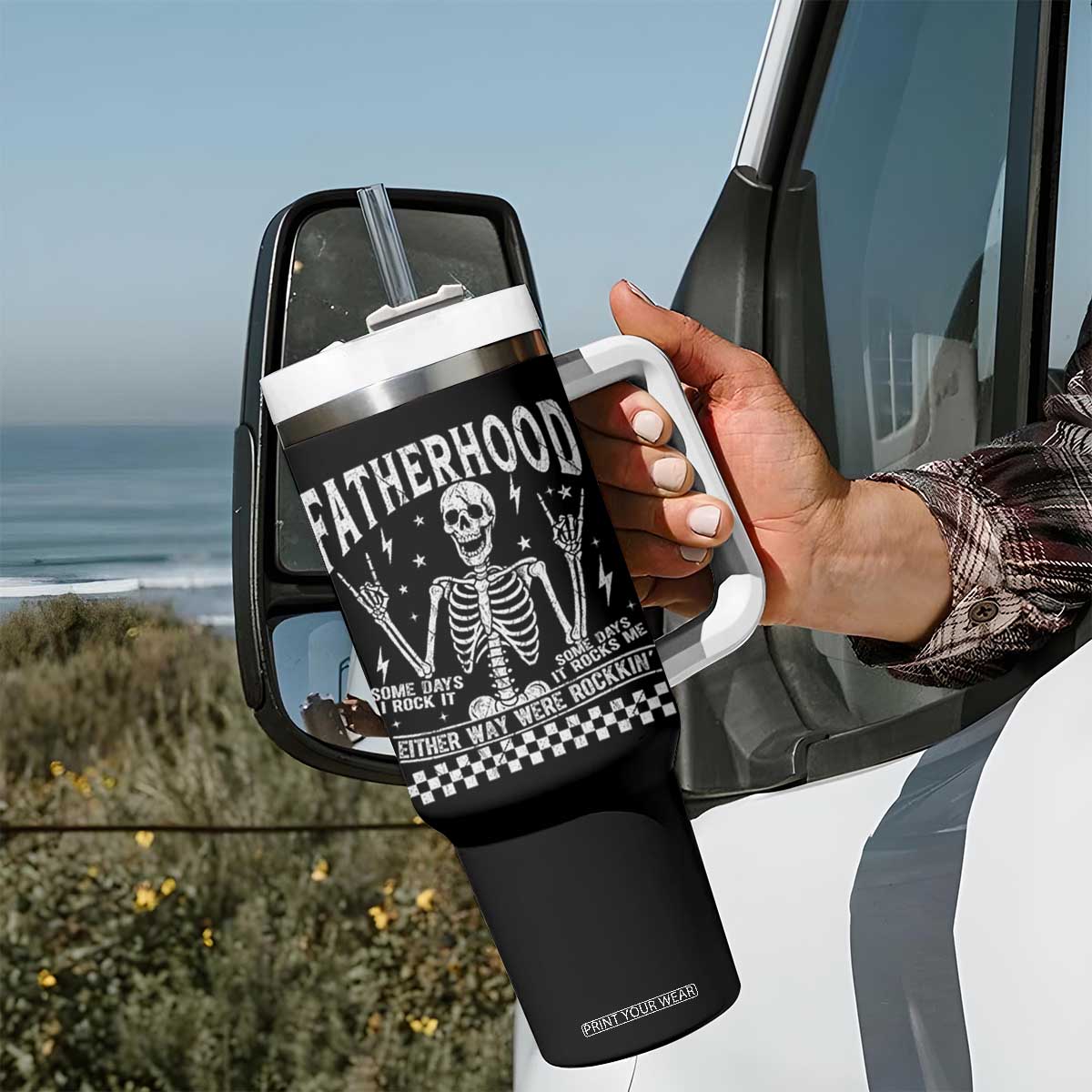 Rockin' Fatherhood Skeleton Tumbler With Handle Funny Dad Life Quote Gift for Fathers Day TS02 Print Your Wear