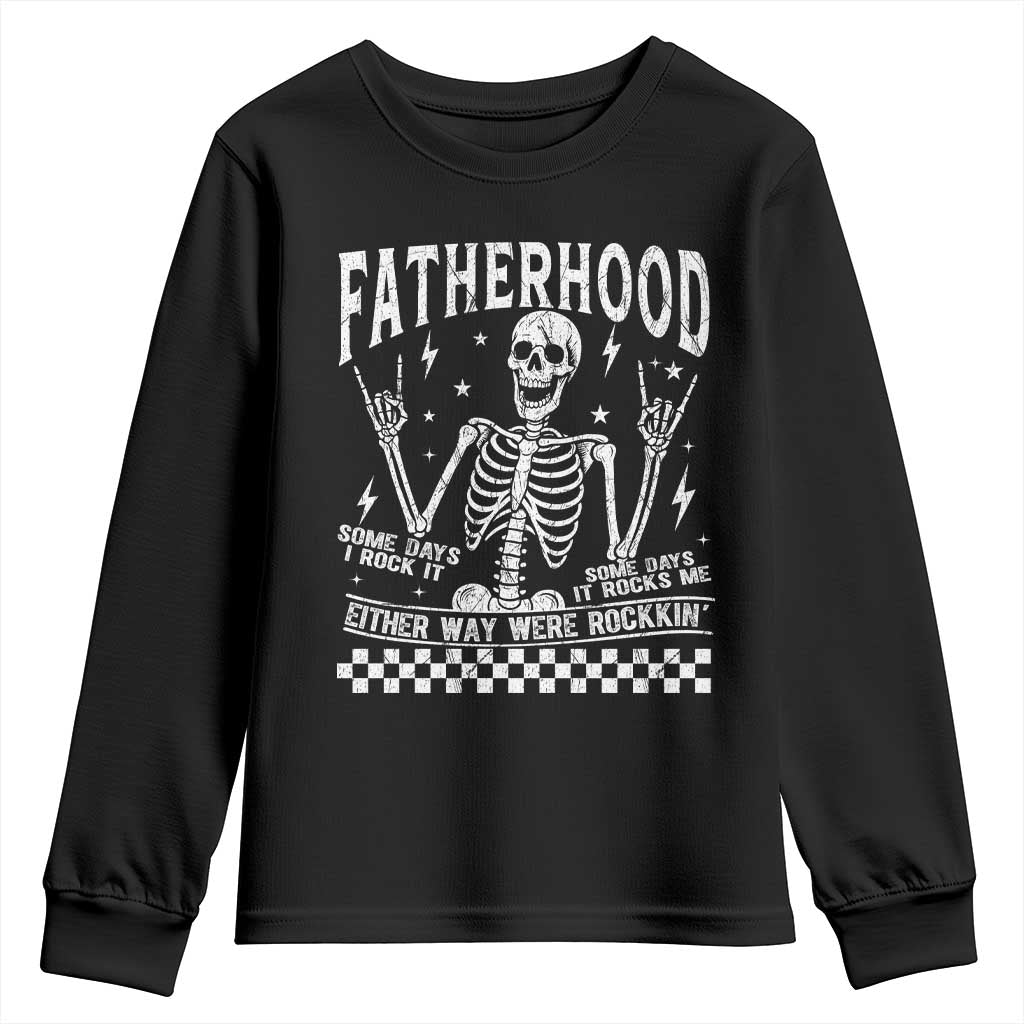 Rockin' Fatherhood Skeleton Youth Sweatshirt Funny Dad Life Quote Gift for Fathers Day TS02 Black Print Your Wear