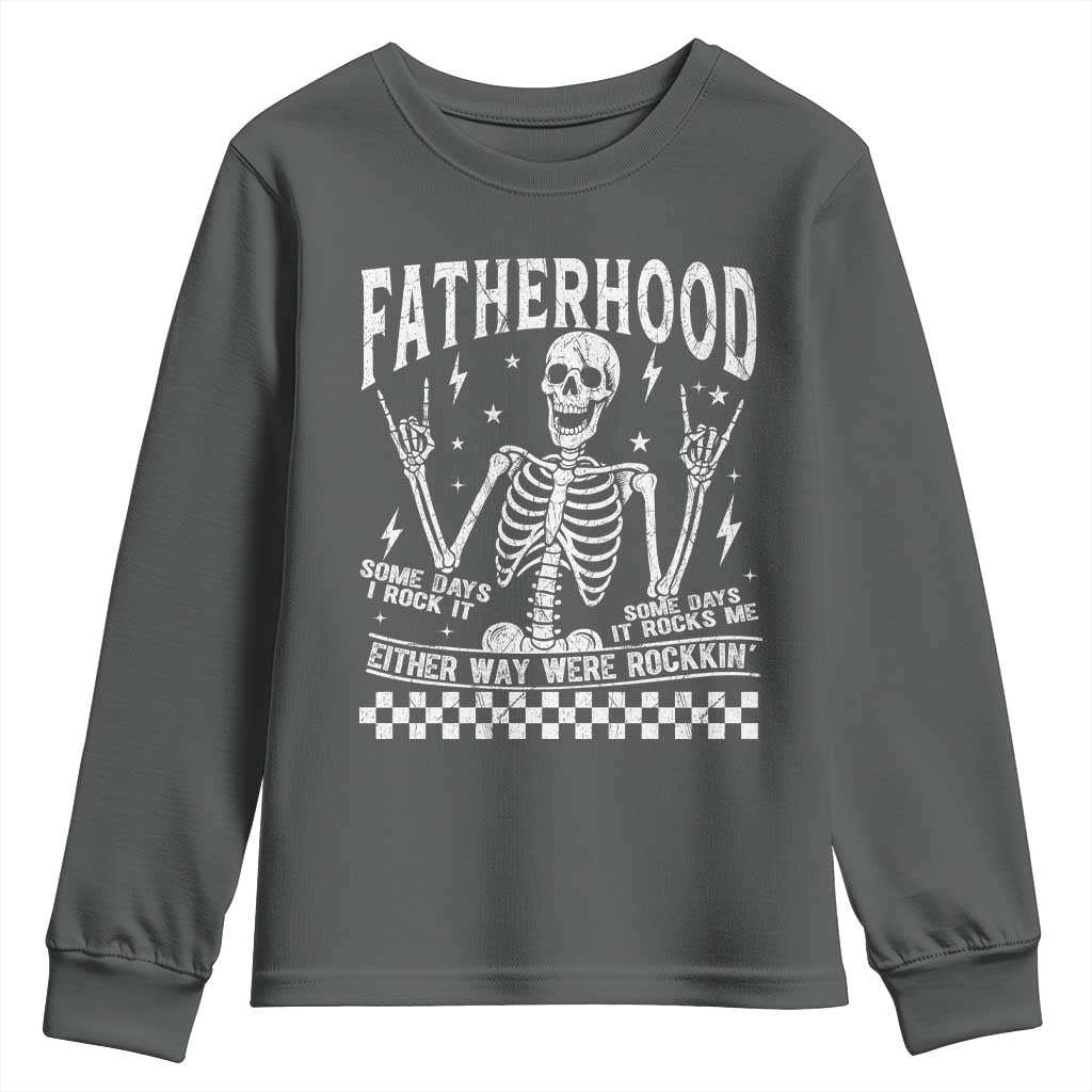 Rockin' Fatherhood Skeleton Youth Sweatshirt Funny Dad Life Quote Gift for Fathers Day TS02 Dark Heather Print Your Wear
