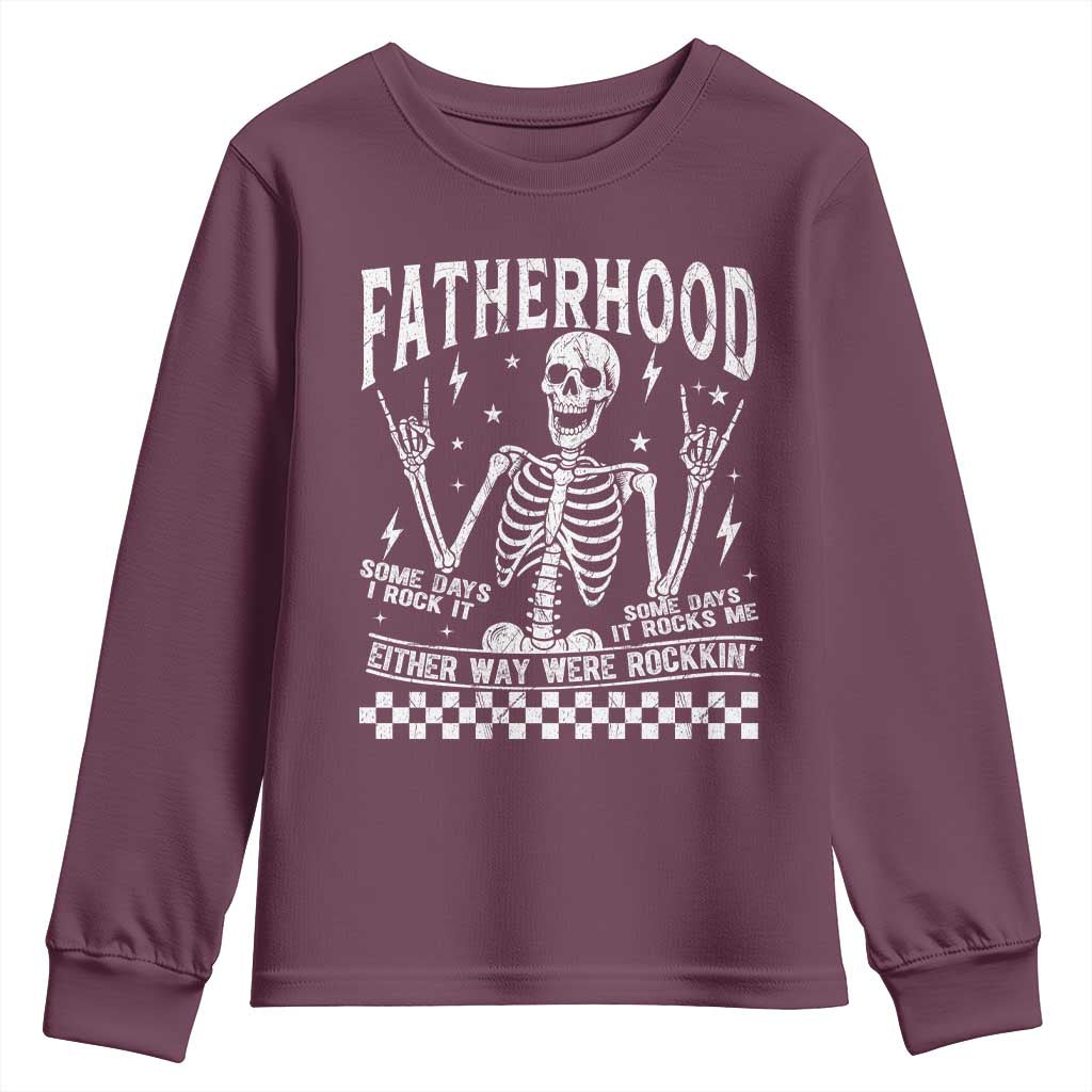 Rockin' Fatherhood Skeleton Youth Sweatshirt Funny Dad Life Quote Gift for Fathers Day TS02 Maroon Print Your Wear