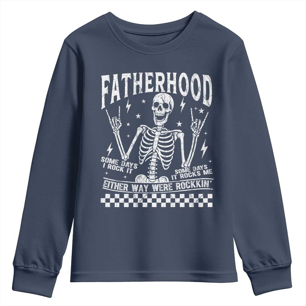 Rockin' Fatherhood Skeleton Youth Sweatshirt Funny Dad Life Quote Gift for Fathers Day TS02 Navy Print Your Wear