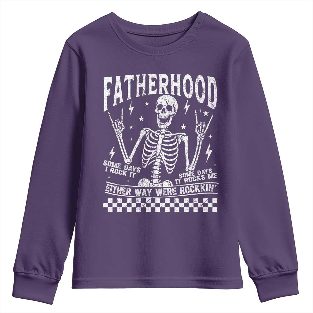 Rockin' Fatherhood Skeleton Youth Sweatshirt Funny Dad Life Quote Gift for Fathers Day TS02 Purple Print Your Wear