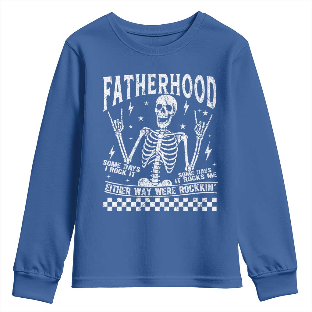 Rockin' Fatherhood Skeleton Youth Sweatshirt Funny Dad Life Quote Gift for Fathers Day TS02 Royal Blue Print Your Wear