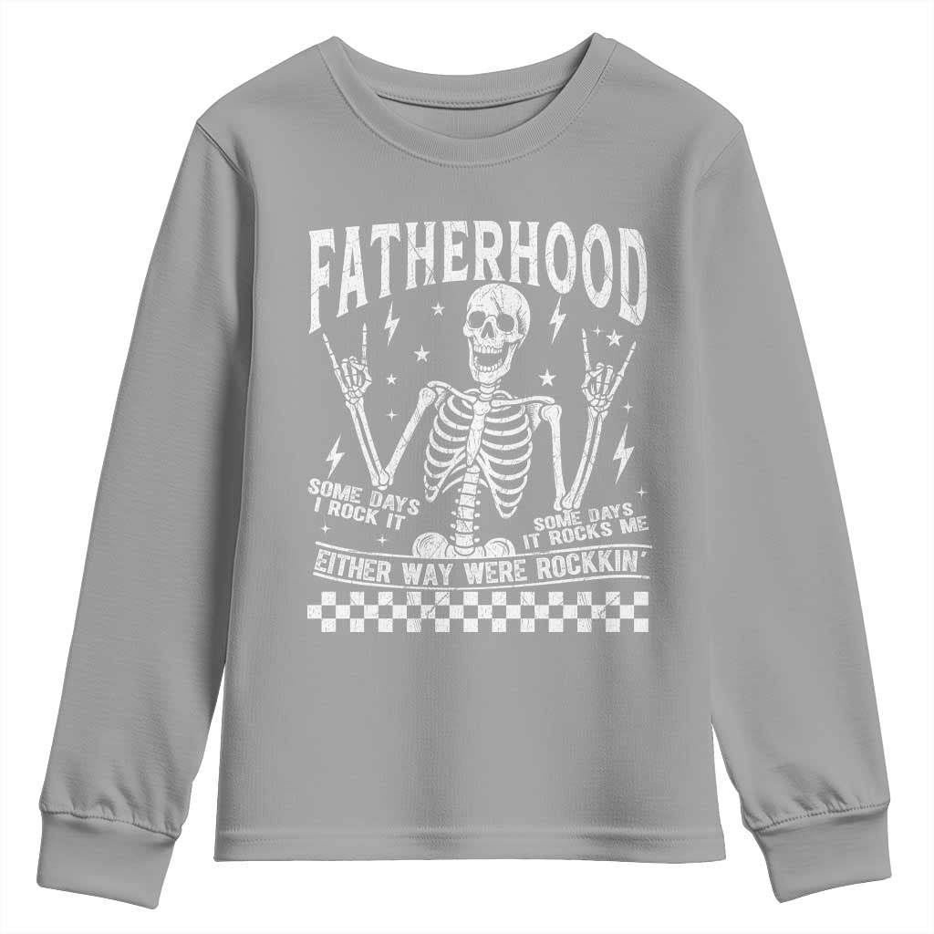 Rockin' Fatherhood Skeleton Youth Sweatshirt Funny Dad Life Quote Gift for Fathers Day TS02 Sport Gray Print Your Wear