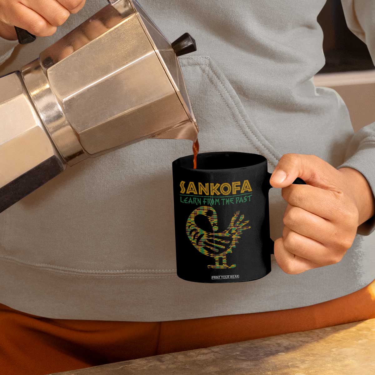 Sankofa Learn From The Past Coffee Mug African Bird Black History Akan Pattern TS11 Print Your Wear