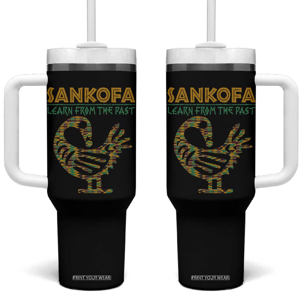 Sankofa Learn From The Past Tumbler With Handle African Bird Black History Akan Pattern TS11 One Size: 40 oz Black Print Your Wear