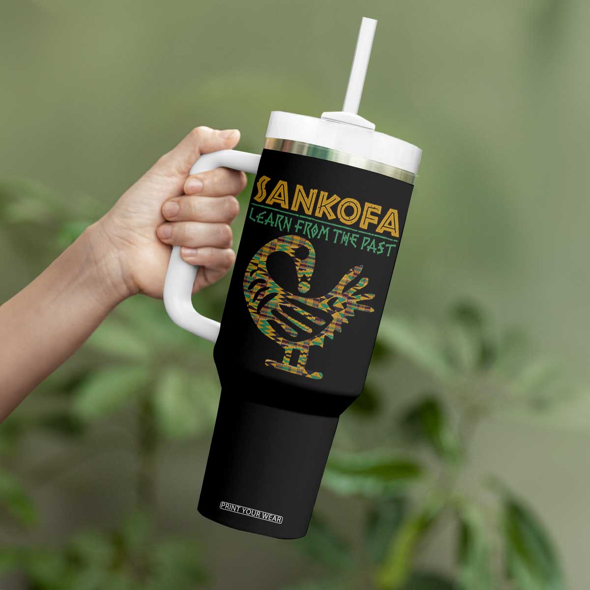 Sankofa Learn From The Past Tumbler With Handle African Bird Black History Akan Pattern TS11 Print Your Wear