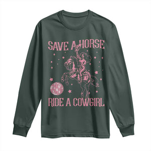 Save A Horse Ride A Cowgirl Long Sleeve Shirt Subtle Lesbian Cowgirl Western LGBTQ Pride Month TS10 Dark Forest Green Print Your Wear