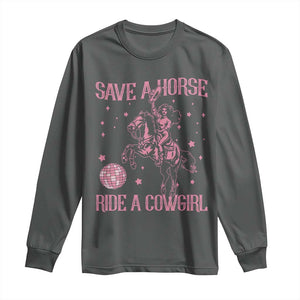 Save A Horse Ride A Cowgirl Long Sleeve Shirt Subtle Lesbian Cowgirl Western LGBTQ Pride Month TS10 Dark Heather Print Your Wear