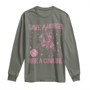 Save A Horse Ride A Cowgirl Long Sleeve Shirt Subtle Lesbian Cowgirl Western LGBTQ Pride Month TS10 Military Green Print Your Wear