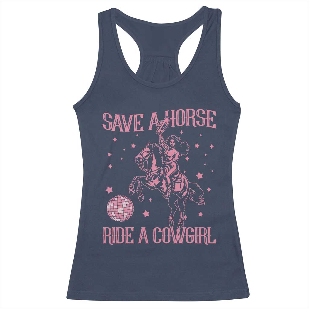 Save A Horse Ride A Cowgirl Racerback Tank Top Subtle Lesbian Cowgirl Western LGBTQ Pride Month TS10 Navy Print Your Wear
