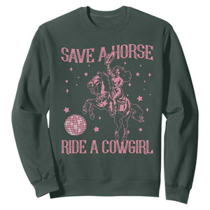 Save A Horse Ride A Cowgirl Sweatshirt Subtle Lesbian Cowgirl Western LGBTQ Pride Month TS10 Dark Forest Green Print Your Wear