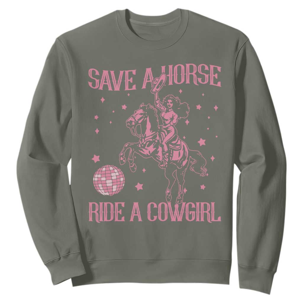 Save A Horse Ride A Cowgirl Sweatshirt Subtle Lesbian Cowgirl Western LGBTQ Pride Month TS10 Military Green Print Your Wear