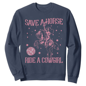 Save A Horse Ride A Cowgirl Sweatshirt Subtle Lesbian Cowgirl Western LGBTQ Pride Month TS10 Navy Print Your Wear