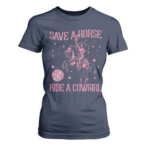 Save A Horse Ride A Cowgirl T Shirt For Women Subtle Lesbian Cowgirl Western LGBTQ Pride Month TS10 Navy Print Your Wear