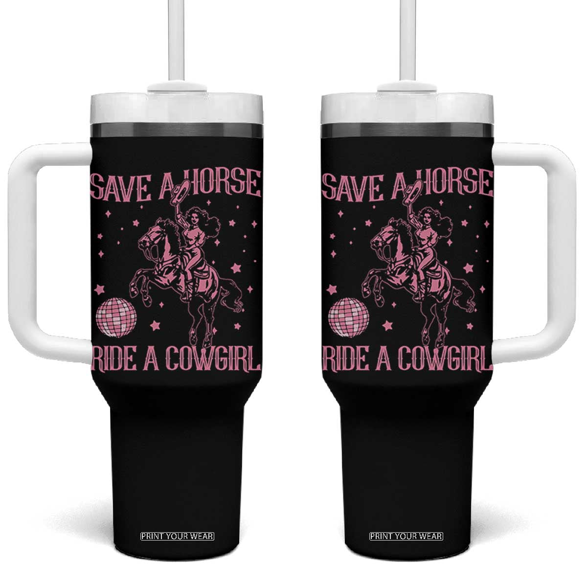 Save A Horse Ride A Cowgirl Tumbler With Handle Subtle Lesbian Cowgirl Western LGBTQ Pride Month TS10 One Size: 40 oz Black Print Your Wear