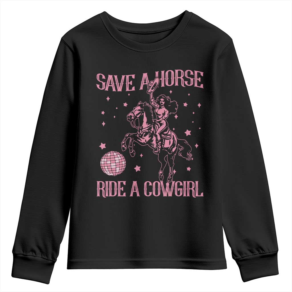 Save A Horse Ride A Cowgirl Youth Sweatshirt Subtle Lesbian Cowgirl Western LGBTQ Pride Month TS10 Black Print Your Wear