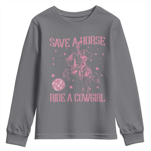Save A Horse Ride A Cowgirl Youth Sweatshirt Subtle Lesbian Cowgirl Western LGBTQ Pride Month TS10 Charcoal Print Your Wear