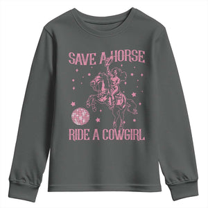 Save A Horse Ride A Cowgirl Youth Sweatshirt Subtle Lesbian Cowgirl Western LGBTQ Pride Month TS10 Dark Heather Print Your Wear
