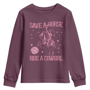 Save A Horse Ride A Cowgirl Youth Sweatshirt Subtle Lesbian Cowgirl Western LGBTQ Pride Month TS10 Maroon Print Your Wear