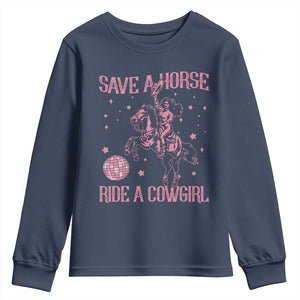 Save A Horse Ride A Cowgirl Youth Sweatshirt Subtle Lesbian Cowgirl Western LGBTQ Pride Month TS10 Navy Print Your Wear