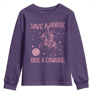 Save A Horse Ride A Cowgirl Youth Sweatshirt Subtle Lesbian Cowgirl Western LGBTQ Pride Month TS10 Purple Print Your Wear