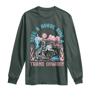 Save A Horse Ride A Trans Cowboy Long Sleeve Shirt Transgender Trans Pride LGBTQ TS10 Dark Forest Green Print Your Wear