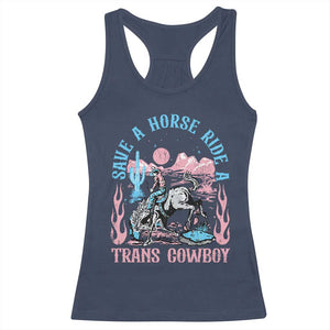Save A Horse Ride A Trans Cowboy Racerback Tank Top Transgender Trans Pride LGBTQ TS10 Navy Print Your Wear