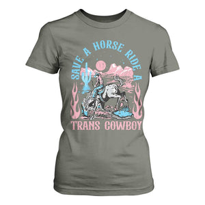 Save A Horse Ride A Trans Cowboy T Shirt For Women Transgender Trans Pride LGBTQ TS10 Military Green Print Your Wear