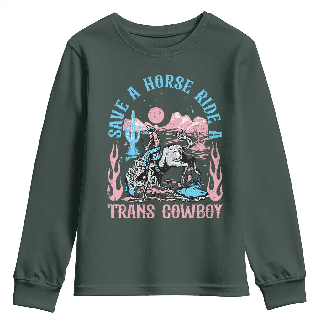Save A Horse Ride A Trans Cowboy Youth Sweatshirt Transgender Trans Pride LGBTQ TS10 Dark Forest Green Print Your Wear
