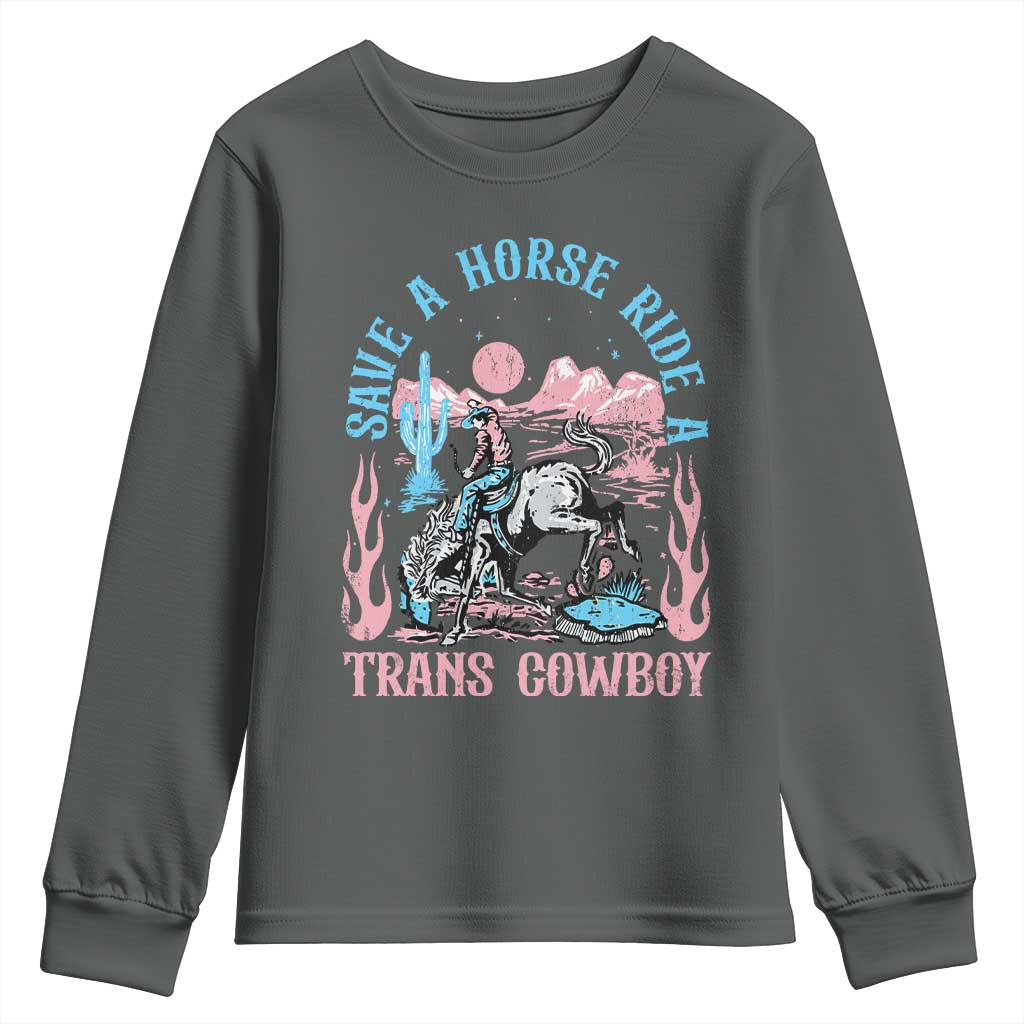 Save A Horse Ride A Trans Cowboy Youth Sweatshirt Transgender Trans Pride LGBTQ TS10 Dark Heather Print Your Wear