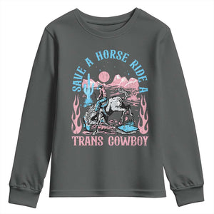 Save A Horse Ride A Trans Cowboy Youth Sweatshirt Transgender Trans Pride LGBTQ TS10 Dark Heather Print Your Wear