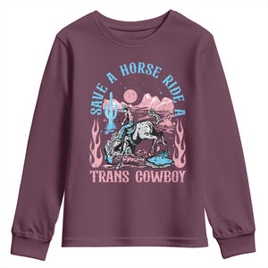 Save A Horse Ride A Trans Cowboy Youth Sweatshirt Transgender Trans Pride LGBTQ TS10 Maroon Print Your Wear