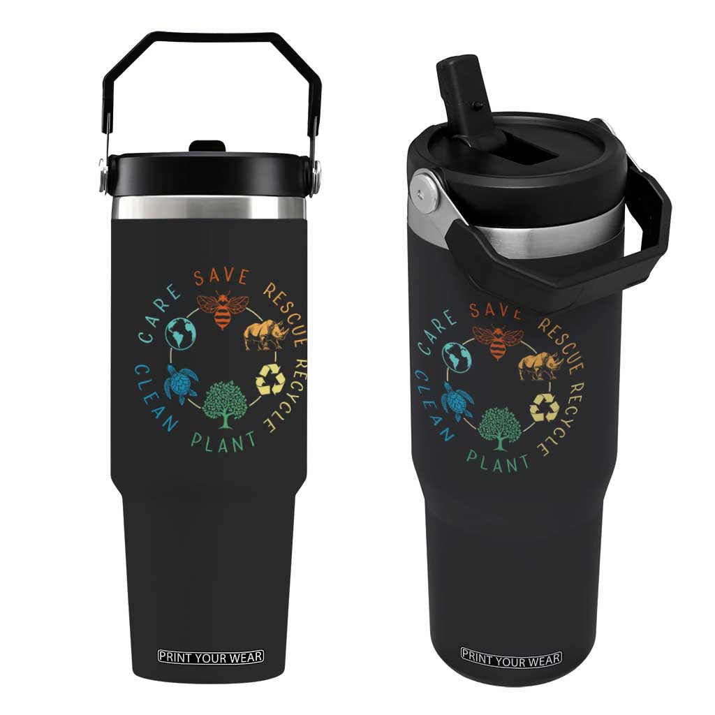 Save Bees Rescue Animals Recycle Plastic Flip Straw Tumbler Earth Day Protect The Environment TS02 One Size: 30 oz Black Print Your Wear