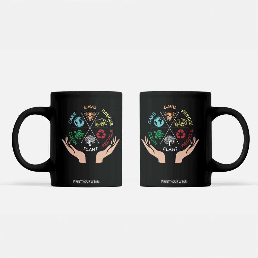 Save Bees Rescue Animals Recycle Plastic Plant Tree Coffee Mug Earth Day TS11 Black Print Your Wear