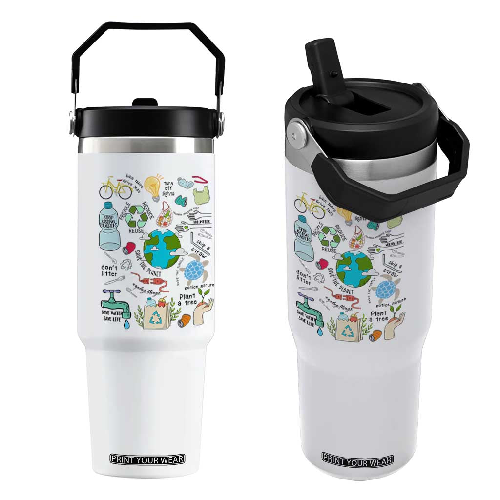 Save The Planet Flip Straw Tumbler Earth Day Protect Nature Environmental Recycling TS02 One Size: 30 oz White Print Your Wear