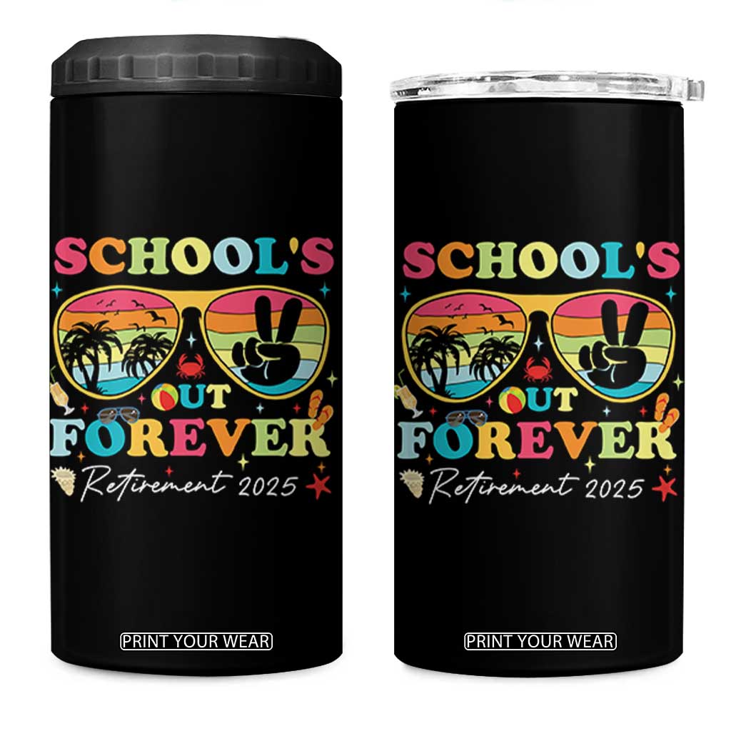 School's Out Forever Retired Teacher 2025 4 in 1 Can Cooler Tumbler Groovy Retirement TS10 One Size: 16 oz Black Print Your Wear