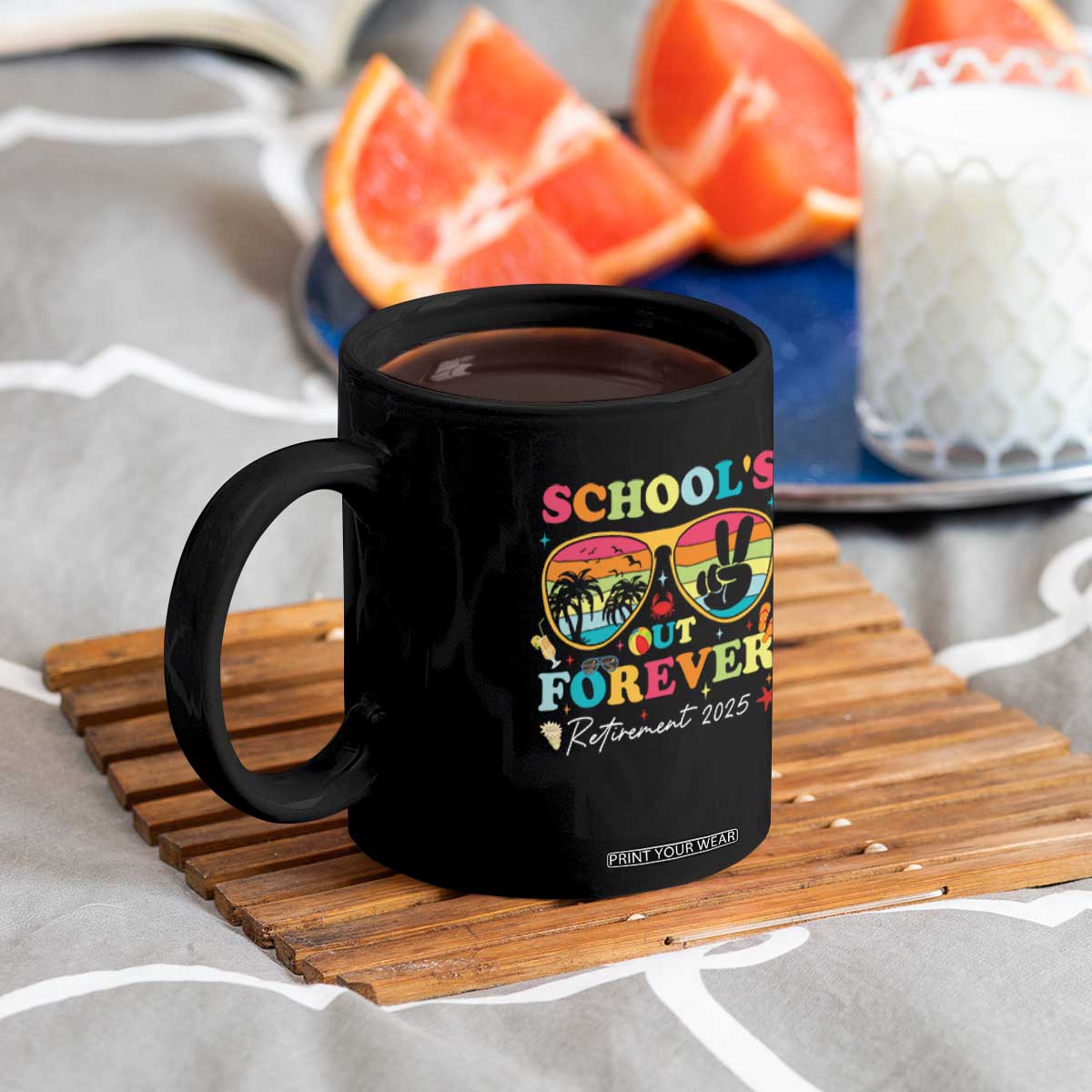 School's Out Forever Retired Teacher 2025 Coffee Mug Groovy Retirement TS10 Print Your Wear