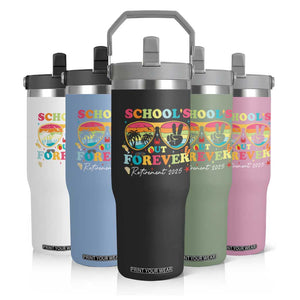 School's Out Forever Retired Teacher 2025 Flip Straw Tumbler Groovy Retirement TS10 Print Your Wear