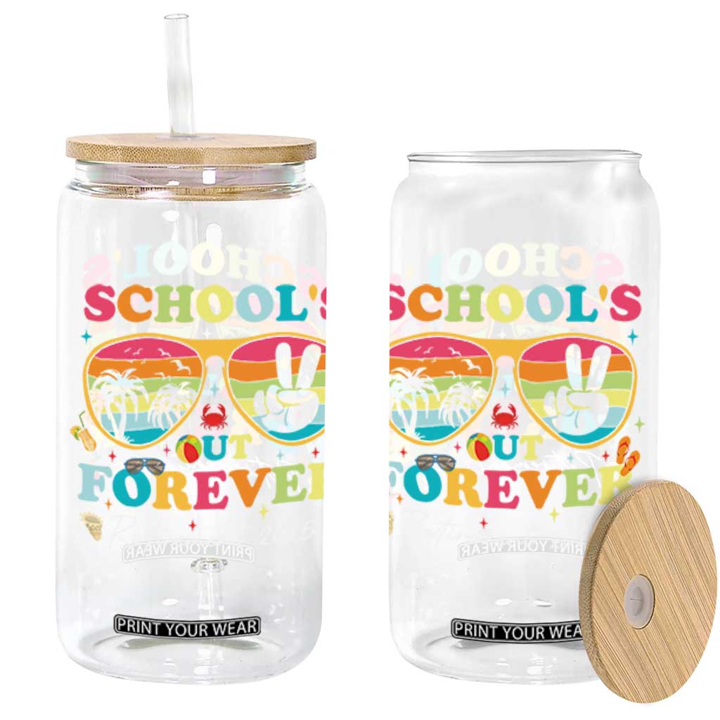School's Out Forever Retired Teacher 2025 Glass Can Groovy Retirement TS10 Black Print Your Wear